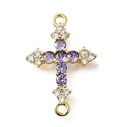 Темная Орхидея Шармы-соединители из латуни с паве из кубического циркония, перекрестные ссылки, реальный 18 k позолоченный, стойки покрытие, долговечный, без свинца и без кадмия, темные орхидеи, 24.5x16.5x3 мм, отверстие : 1.8 мм