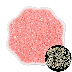 Salmon Luminous Glow in the Dark Cylinder Seed Beads, Spray Painted, Salmon, 2.5mm, Hole: 1mm, about 700pcs/bag