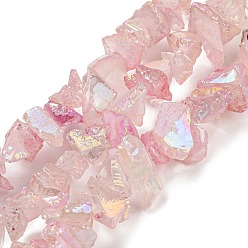 Pink Гальванические природный кварц бисер пряди, самородки, розовые, 2~7x5~14x5~14 мм, отверстие : 0.8 мм, около 80~82 шт / нитка, 15.16'' (38.5 см)
