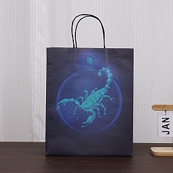 Cancer Luminous 12 Zodiac Signs Kraft Paper Bags, with Handles, Gift Bags, Black, Cancer, 11.1x6.4x14.3cm