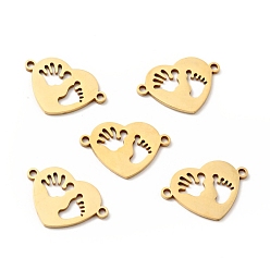 Golden 304 Stainless Steel Links Connectors, Heart with Footprint, Golden, 13x19x1mm, Hole: 1mm