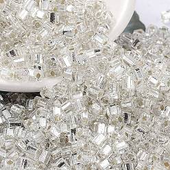 Clear Glass Seed Beads, Square Hole, Silver Lined, Square, Clear, 3~3.5x2.5~3x2.5~3mm, Hole: 1mm, about 10714pcs/pound
