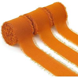 Orange 5M Polyester Chiffon Ribbon, Raw Edged Ribbon for DIY Jewelry Bowknot Making, Gift Wrapping, Orange, 1-5/8 inch(40mm), about 5.47 Yards(5m)/Roll