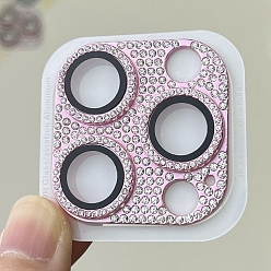 Pearl Pink Glass & Alloy Rhinestone Mobile Phone Lens Film, Lens Protection Accessories, Compatible with 13/14/15 Pro & Pro Max Camera Lens Protector, Pearl Pink, 3.5x3.5cm