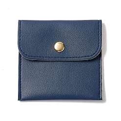 Marine Blue PU Imitation Leather Jewelry Storage Bags, with Golden Tone Snap Buttons, Square, Marine Blue, 7.9x8x0.75cm