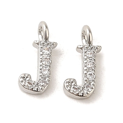 Letter J Буквица латунные микро проложить кубического циркония подвески, буква J, 9~10x4~10x1.5~2 мм, отверстие : 1.5 мм