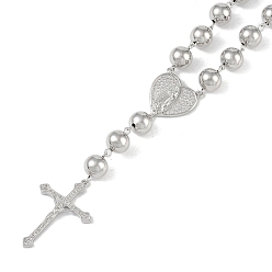 Платина Ожерелья с подвесками из латуни с прозрачным кубическим цирконием и микропаве, четки ожерелья из бисера, четки ожерелья из бисера, крестик, платина, 16.38 дюйм (416 мм)