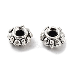 Antique Silver Tibetan Style Alloy Beads, Cadmium Free & Lead Free, Flower, Antique Silver, 7x3.5mm, Hole: 1.8mm, about 2000pcs/1000g
