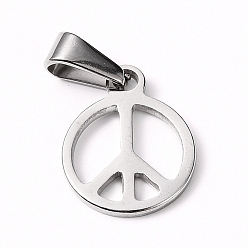 Couleur Acier Inoxydable Pendentifs en acier inoxydable résistants au ternissement, symbole de paix, couleur inox, 304mm, Trou: 17x14x1.5mm
