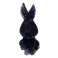 Blue Goldstone Resin Rabbit Display Decoration, with Synthetic Blue Goldstone Chips Inside for Home Office Desk Decoration, 45x50x95mm