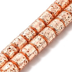 Plaqué D'or Rose Brins de perles de pierre de lave naturelle galvanisées, colonne, rose plaqué or, 8x8.5mm, Trou: 1mm, Environ 50 pcs/chapelet, 15.94~16.14 pouce (40.5~41 cm)