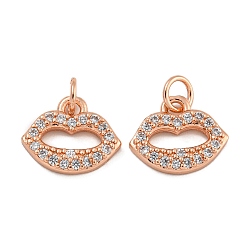Розовое Золото Покрытие стойки латунь микропаве прозрачные кубические циркониевые подвески, без свинца и без кадмия, долговечный, губа, розовое золото , 9x11x2 мм, отверстие : 3 мм