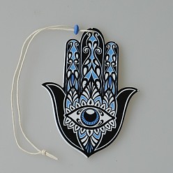 Black Wood Hamsa Hand/Hand of Miriam with Evil Eye Hanging Ornament, for Car Rear View Mirror Decoration, Black, 100mm