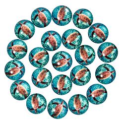 Turquoise 50Pcs Dome Glass Cabochons, Half Round with Tortoise Pattern, Turquoise, 25x7mm
