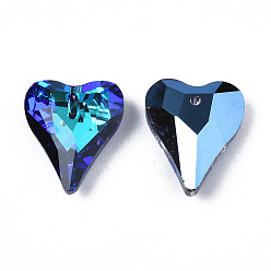Blue 96Pcs Electroplated K9 Glass Pendants, Silver Plated Back, Faceted, Heart, Blue, 17.5x14.5x6mm, Hole: 1.4mm, about 24pcs/board, 4board/box
