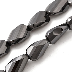 Металлическо-черное Гальванопокрытие Стеклянные бусины с гальваническим покрытием , твист, покрытие черного цвета металла, 13.5x8x6.5 мм, отверстие : 1.4 мм, около 29 шт / нитка, 15.75'' (40 см)