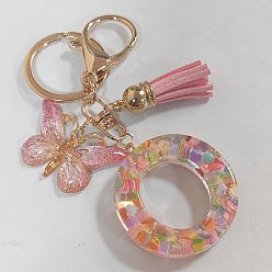 Letter O Acrylic and Resin Keychain, with Tassel, Alloy Rings, Butterfly, 10cm, Pendant: 23~43mm