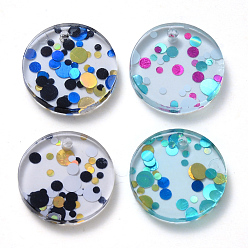 Mixed Color Cellulose Acetate(Resin) Pendants, with Pailette/Sequins, Flat Round, Mixed Color, 15~16x2~3mm, Hole: 1.4mm
