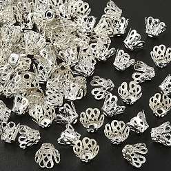 Серебро Многолепестковые филигранные железные бусинки, серебряные, 6.5x8.5 мм, отверстие : 2 мм