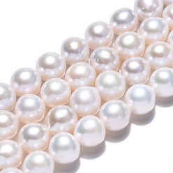 Seashell Color Natural Baroque Pearl Keshi Pearl Beads Strands, Cultured Freshwater Pearl, Round, Seashell Color, 7.5~8.5x8mm, Hole: 0.7mm, about 49pcs/strand, 15.63 inch~15.83 inch(39.7~40.2cm)