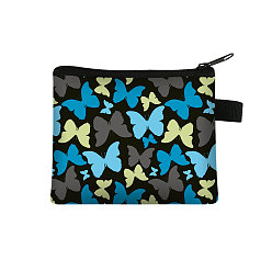 Dark Cyan Butterfly Pattern Polyester Clutch Bags, Change Purse with Zipper & Key Ring, for Women, Rectangle, Dark Cyan, 13.5x11cm