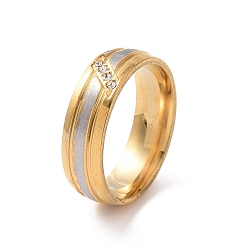 Golden & Stainless Steel Color Crystal Rhinestone Rhombus Finger Ring, Two Tone 201 Stainless Steel Jewelry for Women, Golden & Stainless Steel Color, Inner Diameter: 17mm