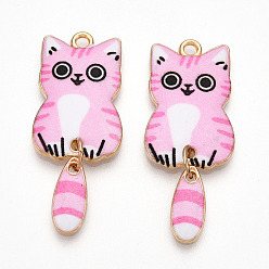 Бледно-Розовый Подвески из эмали и сплава, золотые, кошачье очарование, розовый жемчуг, 39x15.5x2 мм, отверстие : 2 мм