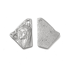Stainless Steel Color 304 Stainless Steel Pendant Cabochon Settings, Polygon Shape with Woman Pattern, Stainless Steel Color, Tray: 3.5mm, 30x21x2.5mm, Hole: 3mm