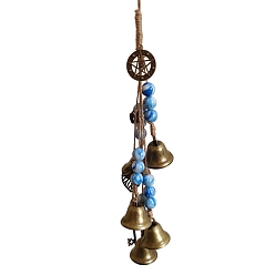 Dodger Blue Iron Bells, Rattan Wind Chimes, for Home Decoration, Dodger Blue, 390mm