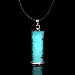 Cyan Glass Wishing Bottle with Synthetic Luminaries Stone Pendant Necklace, Glow In The Dark Drifting Bottle Necklace for Women, Cyan, 17.32 inch(44cm)