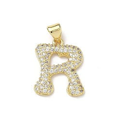 Letter R Латунные микро проложить кубического циркония подвески, стойки покрытие, буквы, без свинца и без кадмия, долговечный, реальный 18 k позолоченный, Буква R, 19x15.5x2.5 мм, отверстие : 3.9x3.3 мм