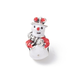 Snowman Christmas Theme Alloy Enamel European Beads, Large Hole Bead, Antique Silver, Snowman, 16.5x9.5x7mm, Hole: 4.5mm
