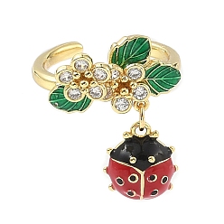 (123L) Белый крем непрозрачный блеск Кольца-манжеты с божьей коровкой из латуни с микропаве из кубического циркония, с эмалью для женщин, без кадмия и без свинца, стойки покрытие, реальный 18 k позолоченный, огнеупорный кирпич, 2~22 мм, размер США 7 (17.3 мм)