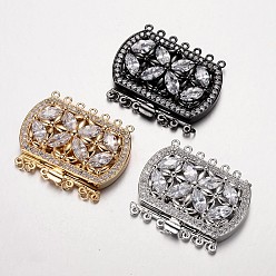Mixed Color Brass Cubic Zirconia Box Clasps, Cadmium Free & Nickel Free & Lead Free, Rectangle, Mixed Color, 34x43x12mm, Hole: 1.5mm