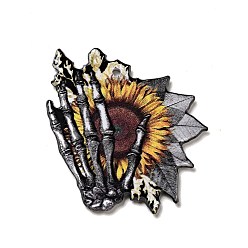 Skeleton Halloween Printed Acrylic Pendants, Sunflower Charms, Skeleton Hand Pattern, 42x32x2.5mm, Hole: 1.6mm
