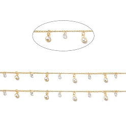 Real 18K Gold Plated Brass Curb Chains, with ABS Plastic Imitation Pearl & Glass Charms, Soldered, with Spool, Real 18K Gold Plated, 1.5mm