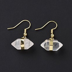 Quartz Crystal Natural Quartz Crystal Bullet Dangle Earrings, Golden Brass Jewelry for Women, Cadmium Free & Lead Free, 29.5~31mm, Pin: 0.6mm