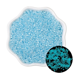 Light Sky Blue Luminous Glow in the Dark Cylinder Seed Beads, Spray Painted, Light Sky Blue, 2.5mm, Hole: 1mm, about 700pcs/bag