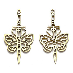 Golden 304 Stainless Steel Pendants, Laser Cut, Sword with Butterfly Charm, Golden, 43x22.5x1.5mm, Hole: 1.8mm