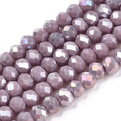 Rosy Brown Electroplate Glass Beads Strands, Opaque Solid Color, AB Color Plated, Faceted, Rondelle, Rosy Brown, 3x2mm, Hole: 0.8mm, about 165~169pcs/strand, 15~16 inch(38~40cm)