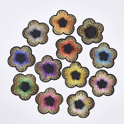 Mixed Color Computerized Embroidery Cloth Iron On/Sew On Patches, Costume Accessories, Appliques, Flower, Mixed Color, 52.5x53.5x0.8mm, about 12color, 1color/10pcs, 120pcs/bag