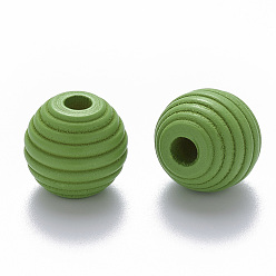 Lime Green Painted Natural Wood Beehive European Beads, Large Hole Beads, Round, Lime Green, 18x17mm, Hole: 4.5mm