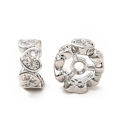 Платина Стойки обшивки латунь микро проложить кубического циркония бусы, долговечный, без свинца и без кадмия, колонке с сердцем, платина, 8x3.5 мм, отверстие : 1.4 мм