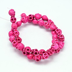 Deep Pink Dyed Synthetic Turquoise Bead Strands, Skull, Deep Pink, 10x8x10mm, Hole: 1mm, about 38~40pcs/strand, 15~15.5 inch