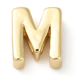 Letter M Rack Plating Brass Slide Charms, Cadmium Free & Lead Free, Real 18K Gold Plated, Letter, Letter M, 7.5x6.5x3.5mm, Hole: 1.4mm