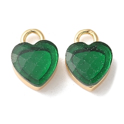 Темно-Зеленый Латунь стекло амулеты, сердце, стойки покрытие, долговечный, без кадмия и без свинца, долговечный, темно-зеленый, 12.5x9x5 мм, отверстие : 2.5 мм