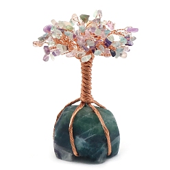 Fluorite Natural Fluorite Chips Tree Decorations, Copper Wire Feng Shui Energy Stone Gift for Women Men Meditation, 58~72x128~140mm
