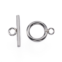 Stainless Steel Color 304 Stainless Steel Toggle Clasps, Ring, Stainless Steel Color, Ring: 16x12x2mm, Hole: 2.5~3mm, Bar: 18x7x2mm, Hole: 3mm