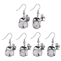 Говлит Серьги с подвесками в виде лягушки из натурального говлита, платиновые латунные украшения для женщин, 37 мм, штифты : 0.6 мм