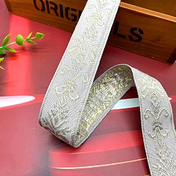 Light Grey Polyester Embroidery Ancient Hanfu Lace Ribbon, Flower Pattern, Light Grey, 1-1/8 inch(30mm)